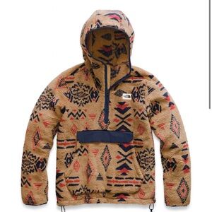 The North Face Sweater Sz Medium Tan Aztec Print Pullover Relaxed Sherpa Hoodie